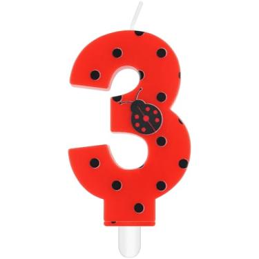 Imagem de iNINGER Miraculous Number 3 Birthday Candle Ladybug Cupcake Toppers for Kids, Miraculous Black Red Polka Dots Cartoon Ladybug Theme Number Candle for 3rd Birthday Party Baby Shower.