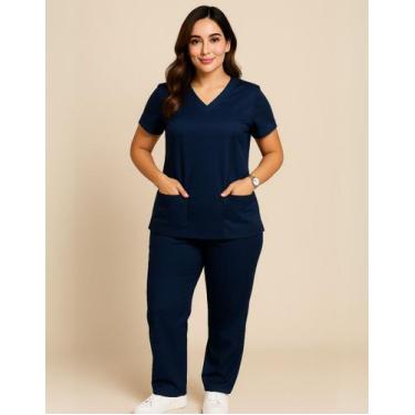 Imagem de Pijama Cirúrgico Feminino Scrub Hospitalar - Per Inquanto, Azul-marinh