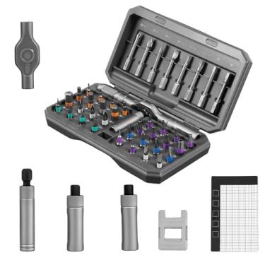 Imagem de Conjunto de chave de fenda magnética 42 em 1, conjunto de chave de fenda catraca DIY, chave de fenda magnética multibits com alça rotativa, kit de chave de fenda de precisão de montagem automática