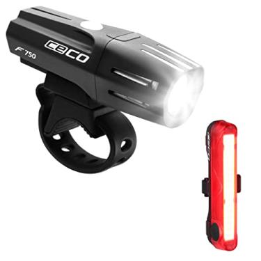Imagem de CECO-USA: Farol de 750 lúmens e farol de 80 lúmens COB LED para ciclistas que querem ver longe e ser vistos a partir de ângulo super amplo. Conjunto de luzes de bicicleta recarregáveis USB mais brilhantes disponíveis para todos os ciclistas