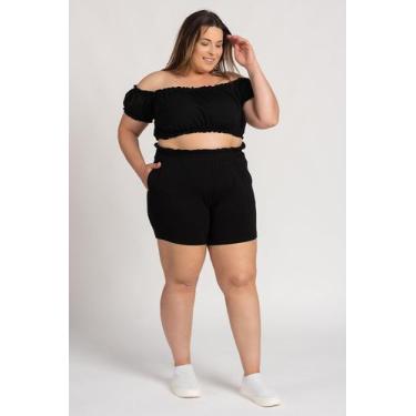 Imagem de Conjunto Feminino Plus Size Moletinho Ciganinha Detalhes Babados Elást