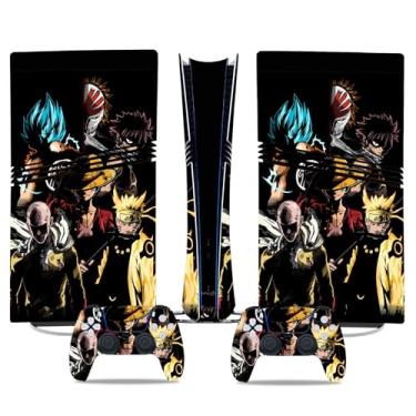 Imagem de MaD Vision Conjunto de películas de vinil extraduráveis para PS5 Pro + 5 pares de anéis de mira | Kit de adesivos resistentes a arranhões para PlayStation 5 + 2 controles – para design de anime