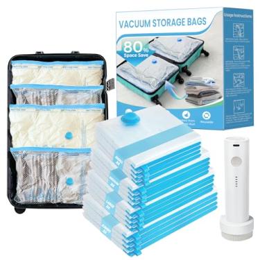 Imagem de Sacos de vedação a vácuo para viagem, pacote com 16 sacos de vedação de armazenamento a vácuo para roupas (4Jumbo, 4 grandes, 4 médios, 4 pequenos), embalagem de compressão para mala e bagagem