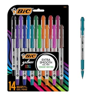 Imagem de BIC Caneta de gel Gel-ocity Smooth Stic, ponta média (0,7 mm), cores sortidas, 14 unidades, canetas de tinta gel vibrantes e suaves