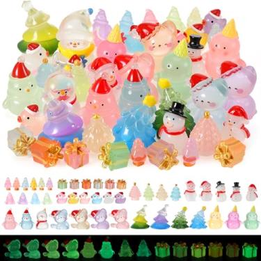 Imagem de GGSTDDUP 48 peças mini estatuetas luminosas de Natal miniaturas de resina de Natal que brilham no escuro figuras minúsculas para esconder pequenos bonecos de neve para presente de Natal, mini