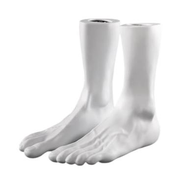 Imagem de oshhni Modelo de exibição de pés de manequim de PVC, fundo plano, suporte, meias de sapato masculinas, modelo de pé masculino para meias de loja de varejo, Branco