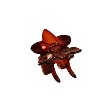 Imagem de Parcelona French Clove Flower 4 Dentes Cobertos Primavera Celulose Carcaça Pônei Grampo Grampo de Cabelo 5 cm, Tortoise Shell