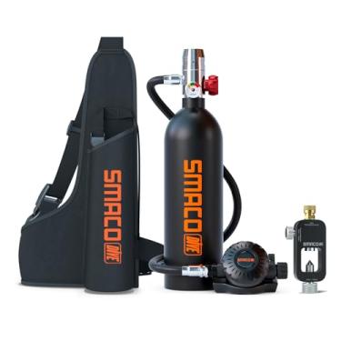 Imagem de SMACO Mini Tanque de Mergulho 1L Portátil Garrafa de Mergulho Cilindro de Oxigênio Garrafa de Pônei de 15-20 Minutos para Exploração Subaquática, Resgate de Emergência S400