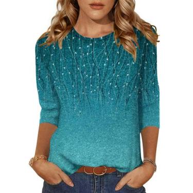 Imagem de Camiseta feminina Zeagoo, gola redonda, manga 3/4, primavera e verão