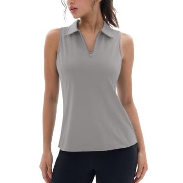 Imagem de Camisa polo de golfe MAGCOMSEN feminina sem mangas, 1/4 com zíper, 2GG