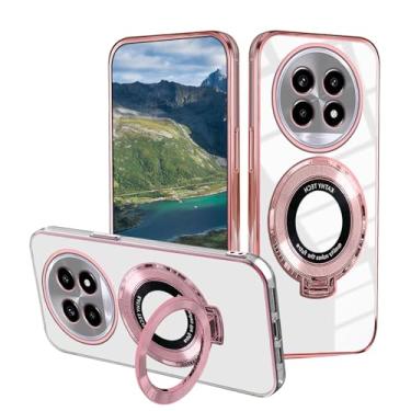 Imagem de Capa compatível com Honor Magic 7 Pro com suporte magnético, para Honor Magic 7 Pro, capa protetora original de silicone transparente Funda à prova de choque luxuosa (Rosa)