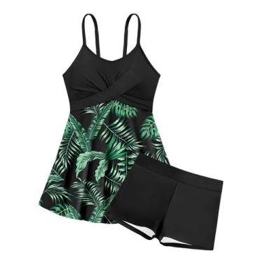 Imagem de Maiô Shallmu Girls Tankini, 2 peças, verde tropical 13-14Y
