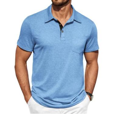 Imagem de Camisa polo COOFANDY para homens de manga curta com botão xadrez