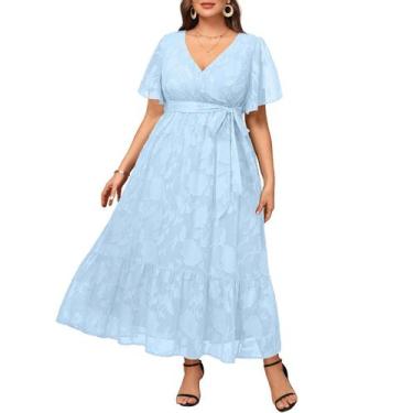 Imagem de Vestido Pinup Fashion Azul Claro Summer Maxi Plus Size Feminino