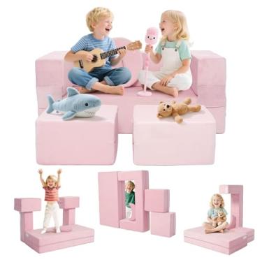 Imagem de Sofá modular infantil para crianças de 1 a 3 anos, sofás infantis que dobram, cadeira de espuma de pelúcia para sala de jogos infantil, espuma conversível de tecido de veludo e almofada de chão para