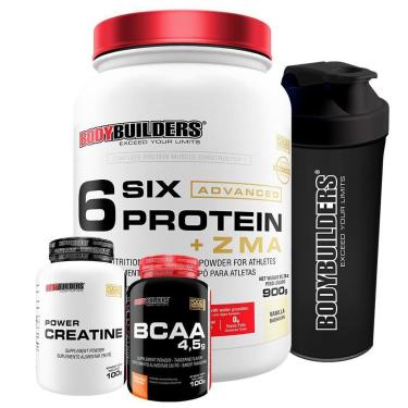 Imagem de KIT 6 Six Whey Protein com ZMA 900g + Creatina 100g + BCAA 100g + Coqueteleira - BB-Unissex