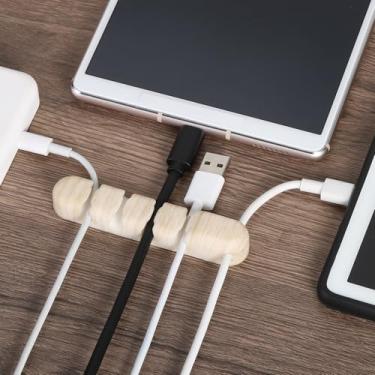 Imagem de Generic Clipe de cabo de 92 mm, 5 furos, suporte de fio de silicone, organizador de cabos, prendedor de cabos adesivo para montagem em mesa de escritório em casa, cor de madeira