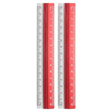 Imagem de Generic 2 régua reta 15 cm régua de transferidor de liga de alumínio de plástico métrico para escritório de arquiteto, vermelho