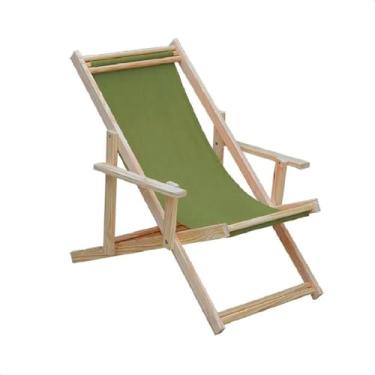 Imagem de Espreguiçadeira Reclinável Com Braço em Madeira Maciça Natural – Para Jardim, Varanda e Área Externa, Tecido Removível (Verde)