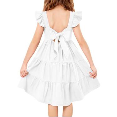 Imagem de Vestido infantil Arshiner de algodão branco sem encosto, laço 4T