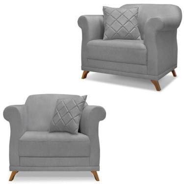 Imagem de Kit 2 Poltronas Decorativas Retro Polo Linho Cinza Ezz Cinza - MILANI 