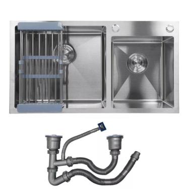 Imagem de Cuba Cozinha Goumert Dupla Aço Inox Escovado Escorredor Lava Louça Luxo Lavabo Casa Balcao Copa Restaurante Area Externa