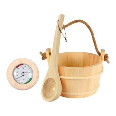 Imagem de IEUDNS Conjunto de balde e concha para sauna, acessórios para sauna e spa para homens mulheres, balde de madeira ao desgaste com termômetro