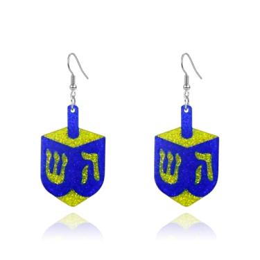 Imagem de ANGLEQUEEN Brincos de acrílico Hanukkah Chanucá Menorá Gnomo Estrela de Davi brincos pendentes leves com glitter gancho brincos judeus feriado feliz Hanukkah joia para mulheres, Large, Acrílico, Sem
