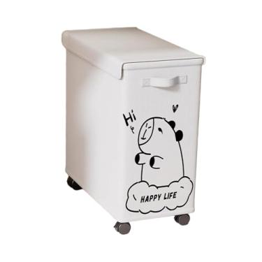 Imagem de Fenteer Carrinho utilitário para lavanderia sob a mesa com tampa e rodinhas, cesto de armazenamento leve e com rodinhas para vestiários cafés, Capivara Branca Xl