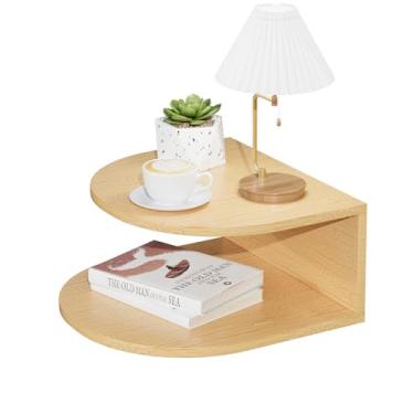 Imagem de Mesa de cabeceira flutuante de bambu com gaveta de armazenamento e prateleira aberta moderna, quarto, sala de estar, cozinha, sala de ferramentas para uso (natural, trompete)