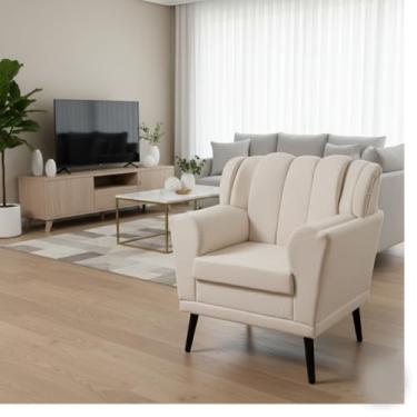 Imagem de Poltrona Ibiza Decorativa Concha Confortável Linho Branco Sala - Estofados Helena