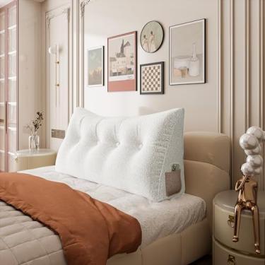 Imagem de BNCKTRD Travesseiro de leitura triangular 2GG tamanho casal 2GG cabeceira cunha travesseiro de suporte extra grande para sentar na cama, almofada de encosto de veludo marfim