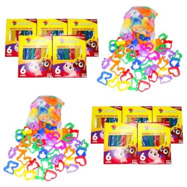 Imagem de Kit 20 Massinha de Modelar + 50 Cortador Molde Forminha p/Kit Festa Lembrancinha Prenda