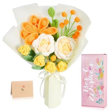 Imagem de NUKAYAI Buquê de flores de crochê feito à mão, presente de flores de crochê, tulipas tricotadas, buquê de rosas para namorada, mãe, esposa, mulheres, amigas, Natal, aniversário, formatura, Ação de