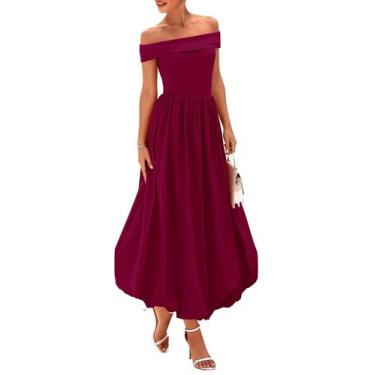 Imagem de Vestido feminino PRETTYGARDEN, de verão, sem ombros, vinho tinto
