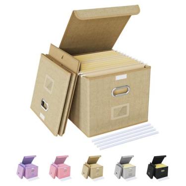 Imagem de Caixa organizadora de arquivos Oterri, pacote com 2 unidades, cáqui, p