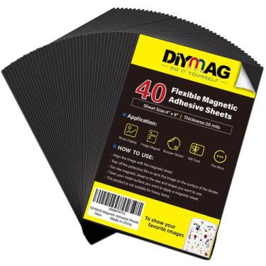 Imagem de Folhas adesivas magnéticas DIYMAG, 4" x 6", pacote com 40