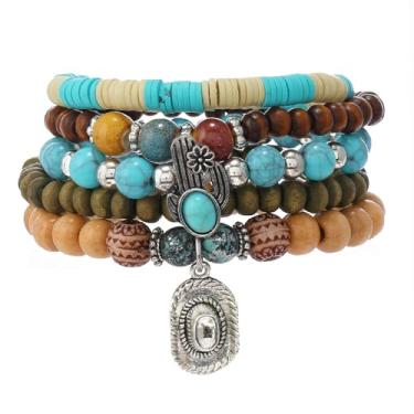 Imagem de LOTSOF Pulseira de contas turquesa ocidental, joias Boho Stack, estilo cowgirl de concerto country, Springs1, Turquesa Miçangas, Sem Pedra Preciosa