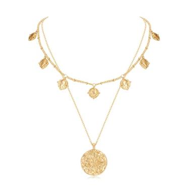 Imagem de FAMARINE Colares femininos em camadas douradas, elegantes, moeda delicada, pingente de girassol, colar pirata, joias