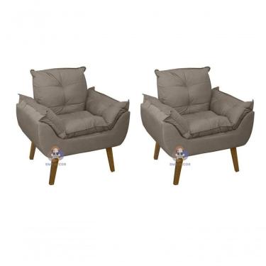 Imagem de Kit 02 Poltrona/cadeira Decorativa Glamour Com Pés Quadrado Capuccino