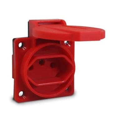 Imagem de Tomada de embutir linha tbsen ind. 2p+t 20a  vermelha  com tampa - sib