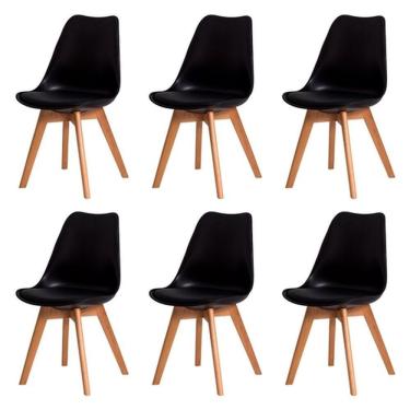 Imagem de Kit C/6 Cadeiras Leda ? Charles Eames, Saarinen Wood Preta