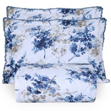 Imagem de Kit Cobre Leito Colcha Topázio Queen Dupla Face 3 Peças - Azul - 100% Poliéster