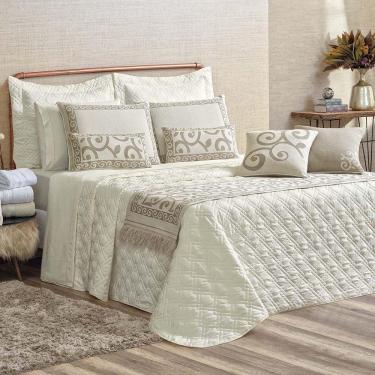 Imagem de Kit Cobre Leito Colcha Tierry Queen 5 Peças Hipercal 180 Fios - Marfim