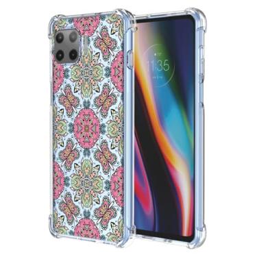 Imagem de WEIOUHR Capa para celular Moto G 5G Plus Moto One 5G transparente e macia, design de estilo boêmio, leve resistente a arranhões, para Motorola G 5G Plus (rosa verde)