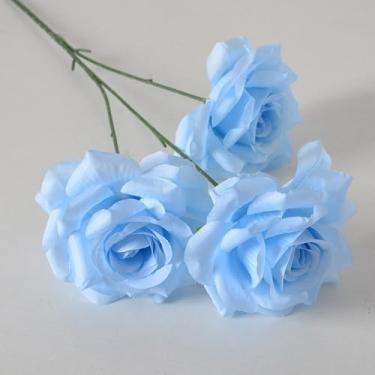 Imagem de Flores artificiais - flor de seda com hastes rosas azuis arranjos florais falsos para casa de banho escritório mesa centro de mesa prateleira decoração de casamento