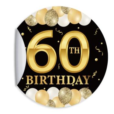 Imagem de ZEIKAEYR 80 peças de adesivos de festa de aniversário de 60 anos - adesivos de 60 anos de ouro preto - Etiquetas adesivas redondas de 3,8 cm - Suprimentos de decoração de aniversário - Ótimo para