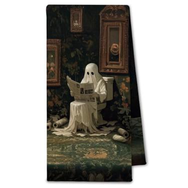 Imagem de ChissNook Halloween Ghost Dark Academia Decor Toalhas de Mão de Banheiro, Spooky Vintage Cottagecore Gótico Fantasma Toalha de Mão Decorativa para Banheiro Banheiro, Banheiro, 40 x 61 cm