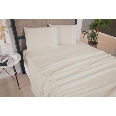 Imagem de Versatile Jogo de Lençol 4 Peças, Micropercal 300 Fios, Ponto Palito, para Cama Casal, Queen e King (Cáqui, King: 2,03mx1,93mx40cm)