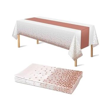 Imagem de wuajia Toalha de mesa de plástico descartável – 134,6 cm x 271,8 cm, material PE à prova d'água e à prova de óleo, superfície macia, cores brilhantes, adequada para piqueniques, festas, uso interno